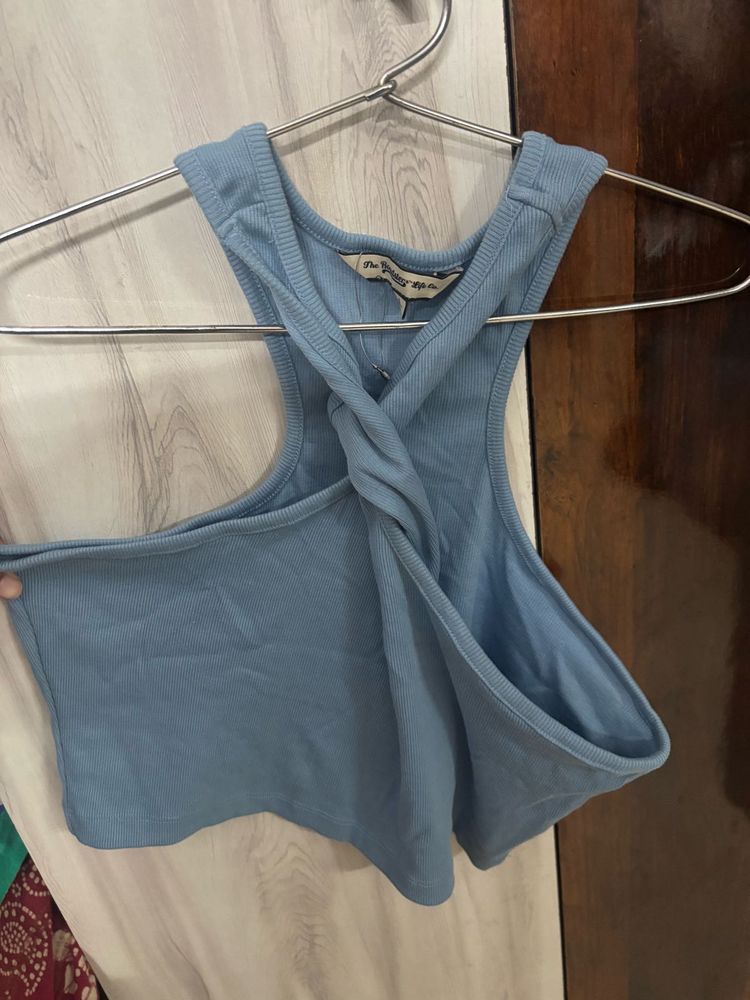 Blue Twisted Crop Top