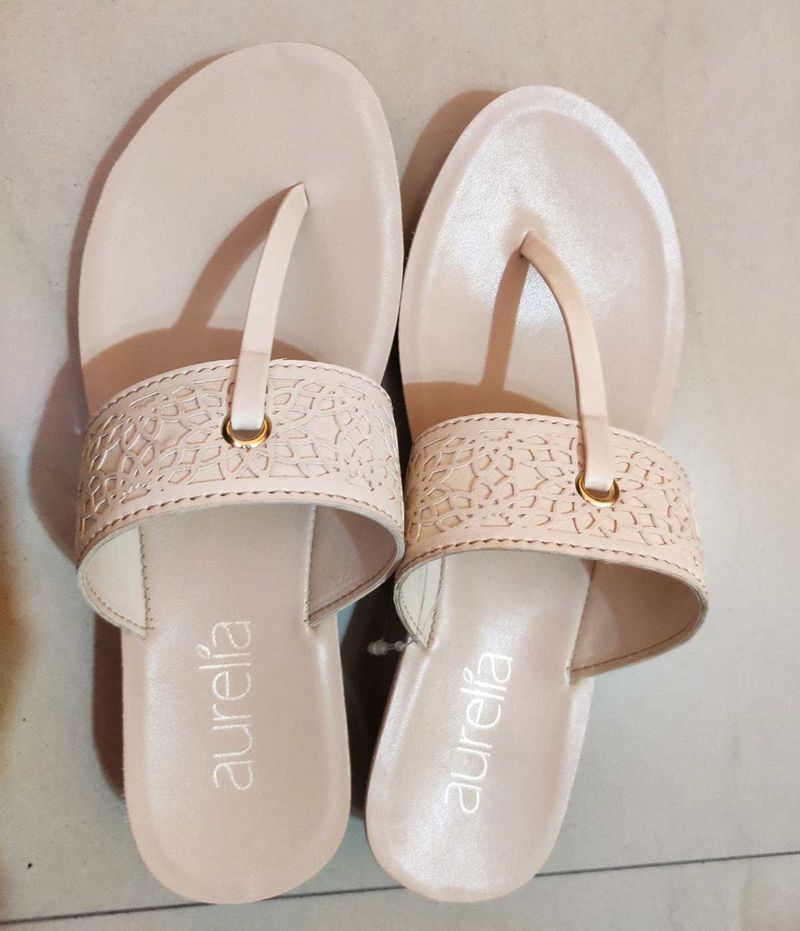 Brand New Aurelia Beige Flat Sandals