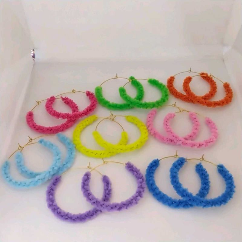 Colorful Fuzzy Hoop Earrings Set