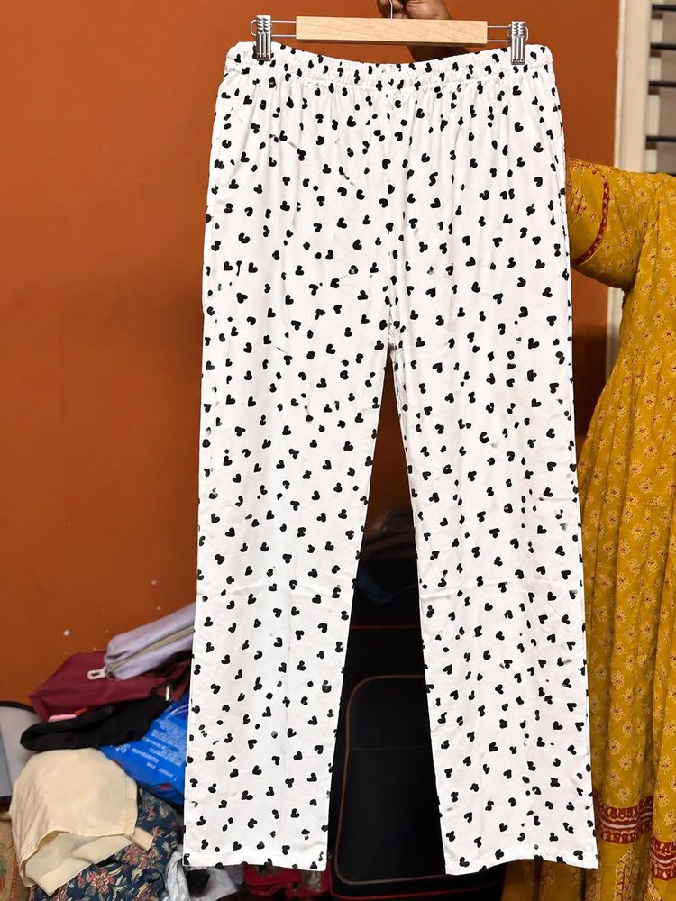 White Palazzo Pants with Black Heart Print