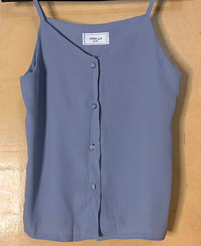 Stylish Blue Button-Up Camisole Top