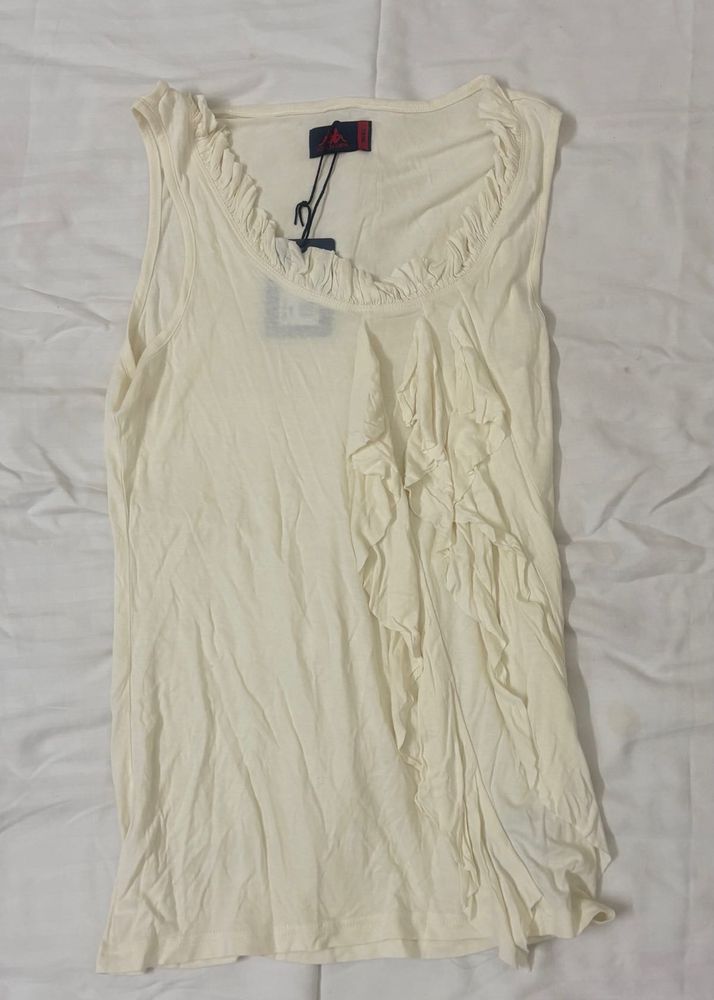 Cream Ruffled Sleeveless Top