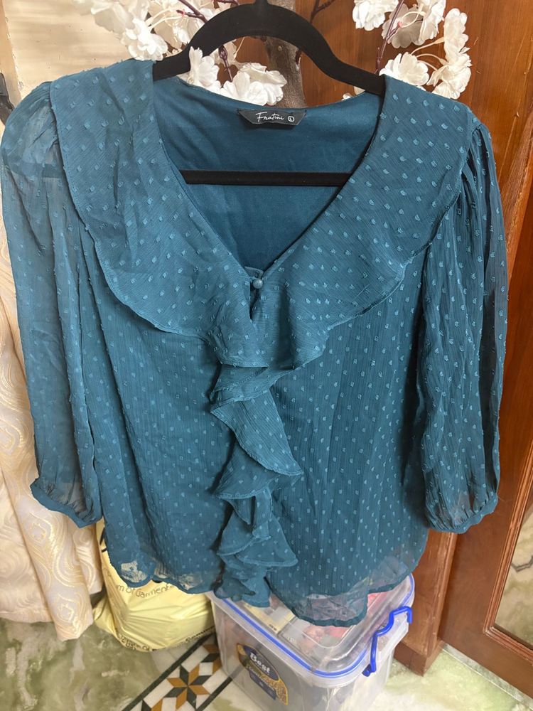Elegant Teal Ruffled Blouse