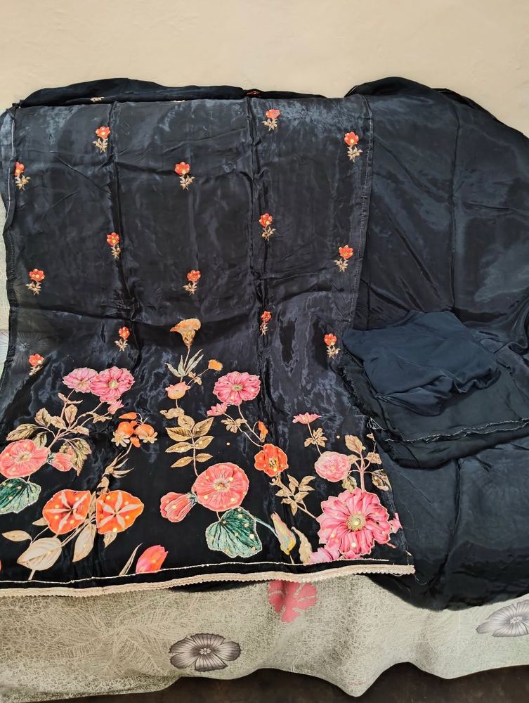 Black Floral Print Kurta Set