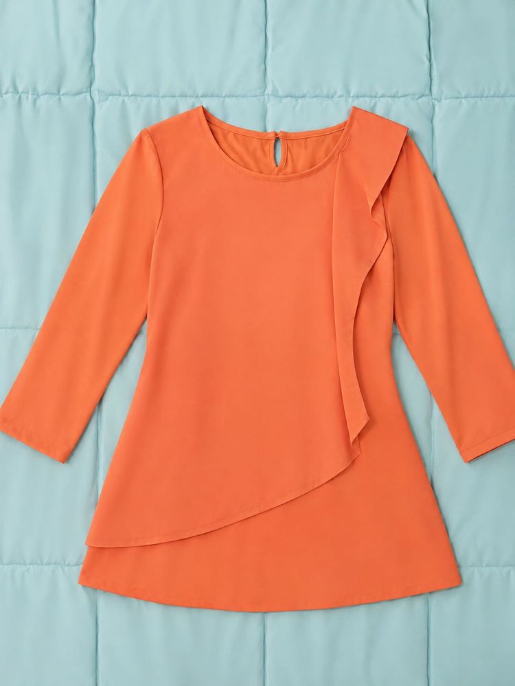 Chic Orange Ruffled Tunic Top