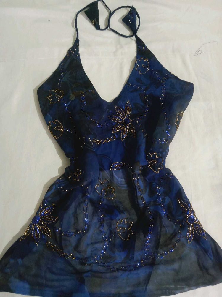 y2k Backless Beaded Top