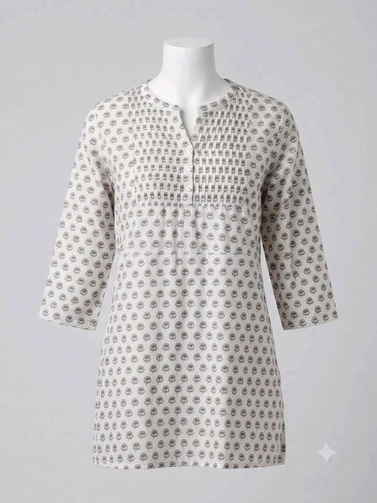 White Printed Cotton Kurta