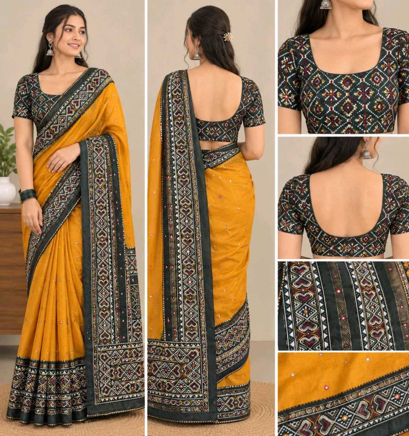 Stunning Yellow Silk Saree with Embroidered Blouse