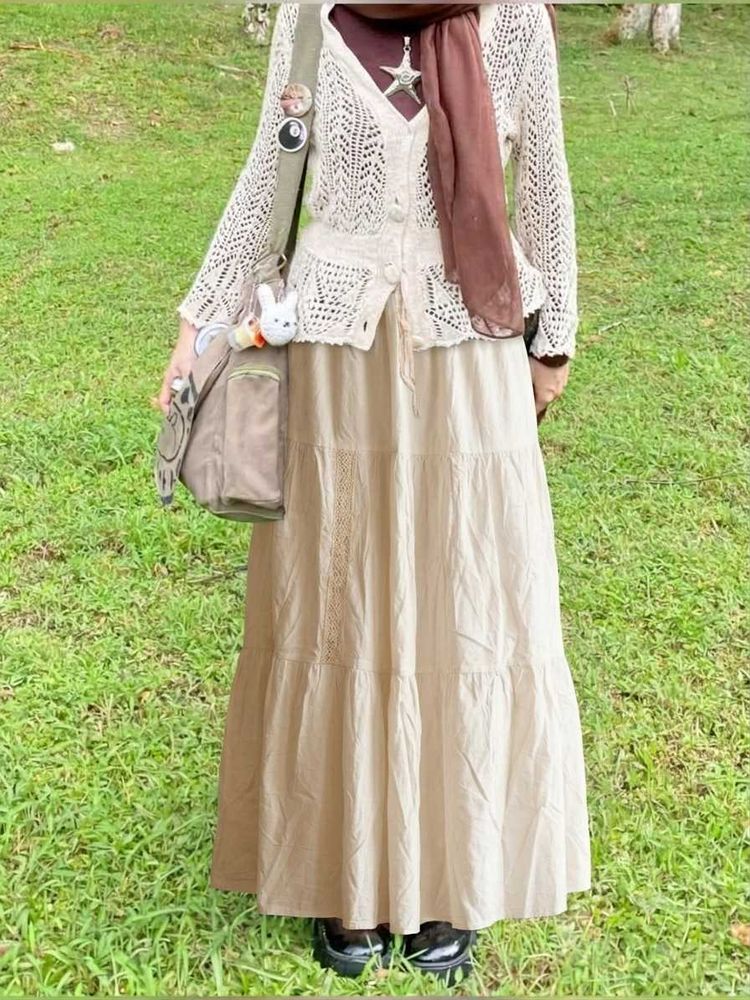 Off-White Three-Tier Maxi Skirt with Inner Lining