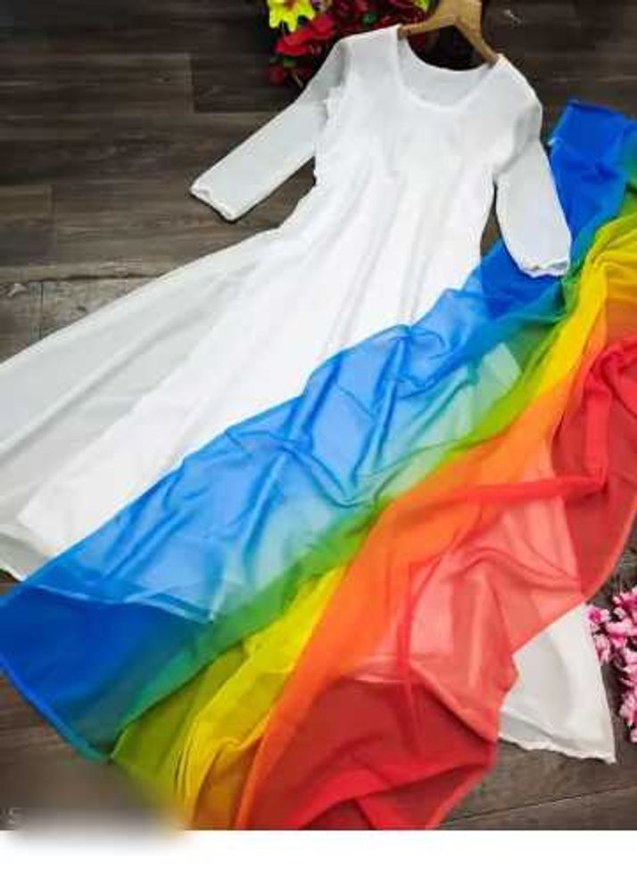 Elegant White Kurta with Rainbow Dupatta