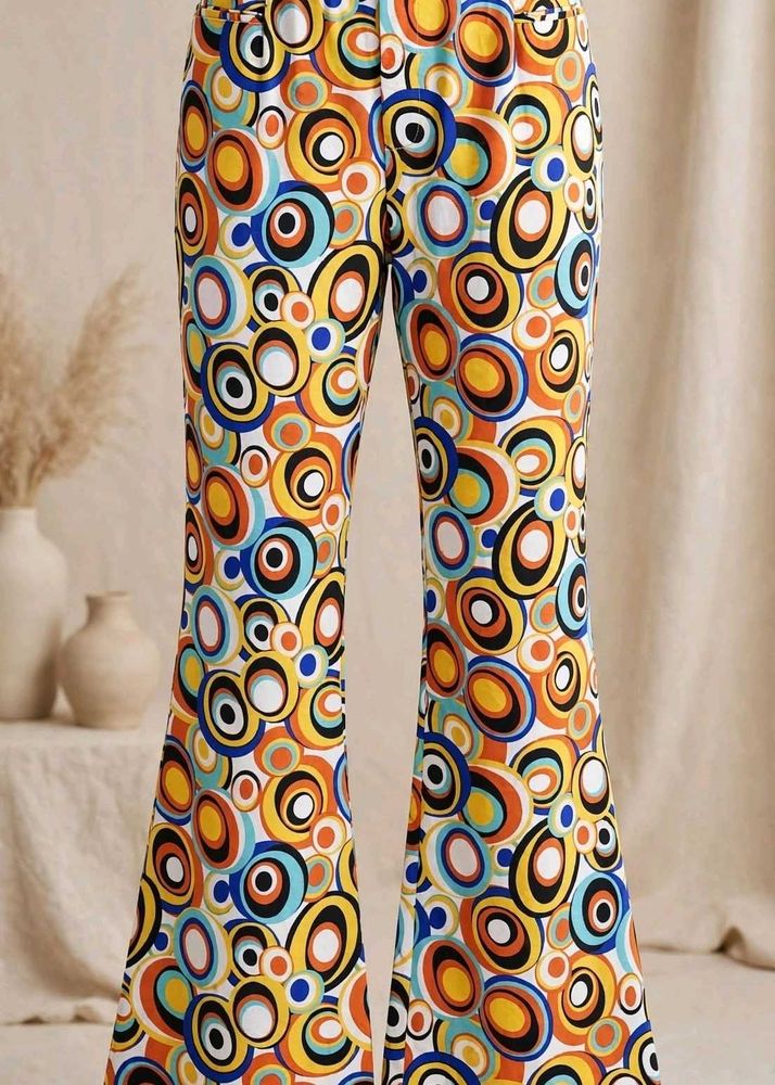 Retro Circle Print Flared Pants