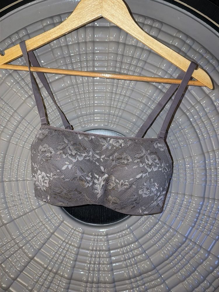 Gray Lace Bandeau Bra