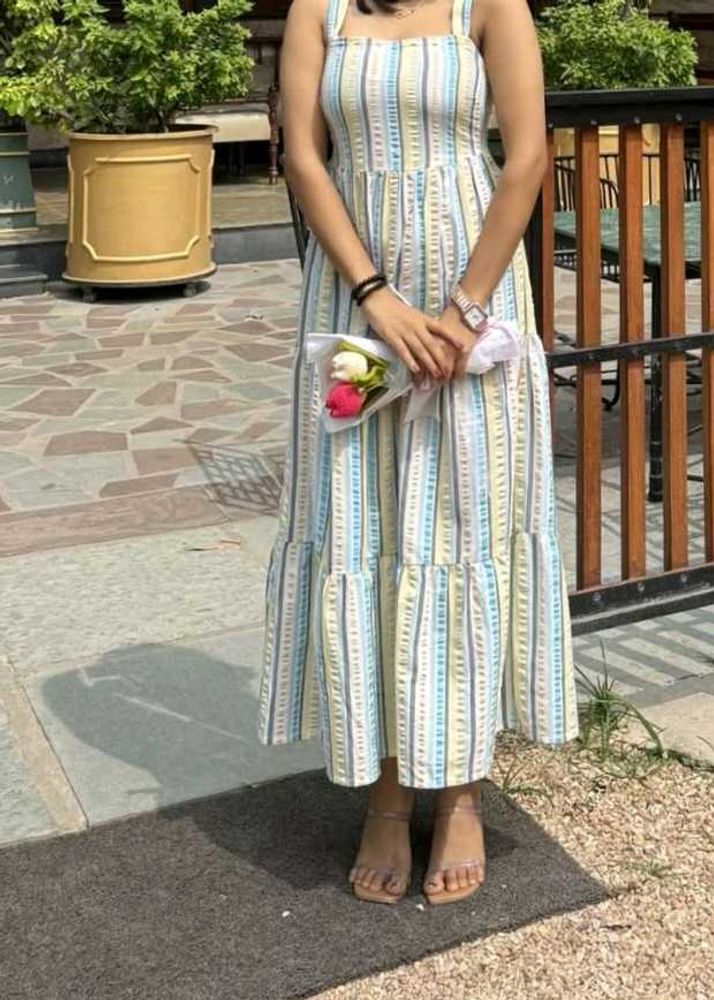 Sun-Drenched Pastel Striped Midi Dress🌷🫧✨