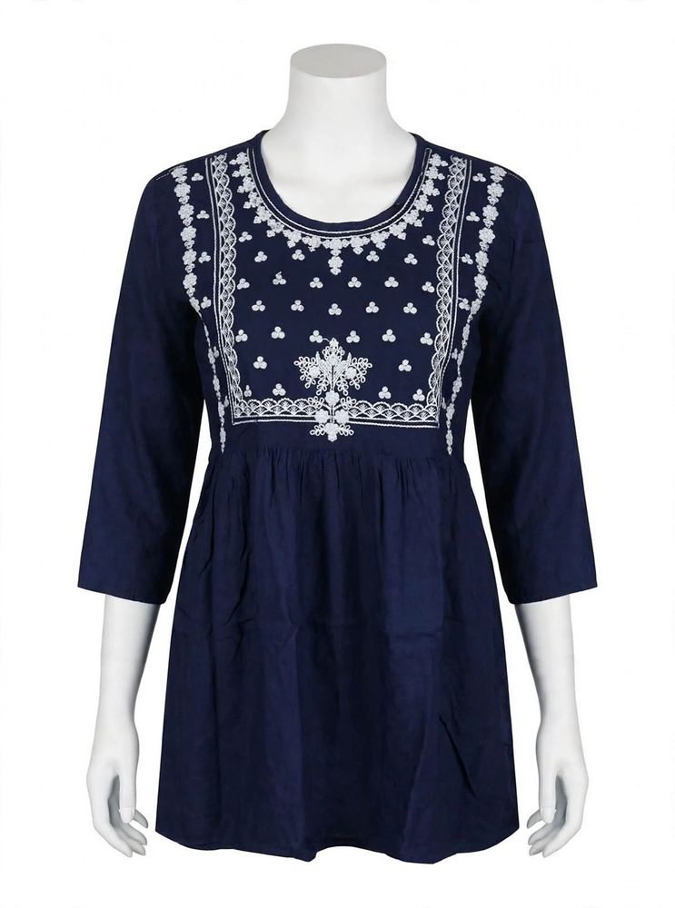 Embroidered Navy Blue Kurta
