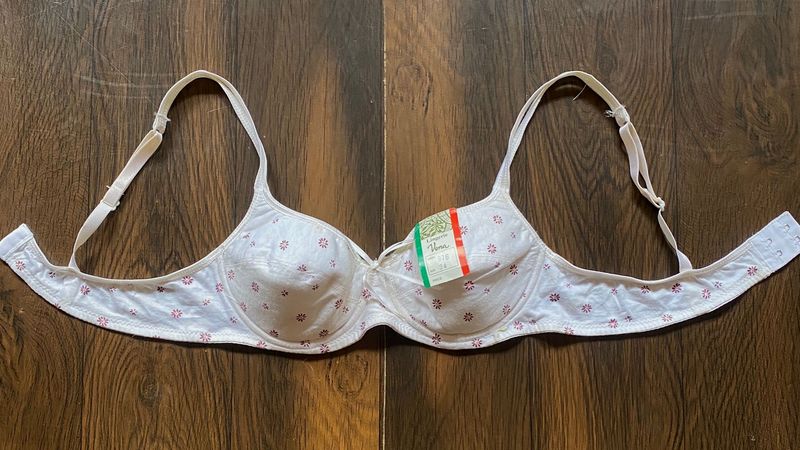 White Floral Print Bra