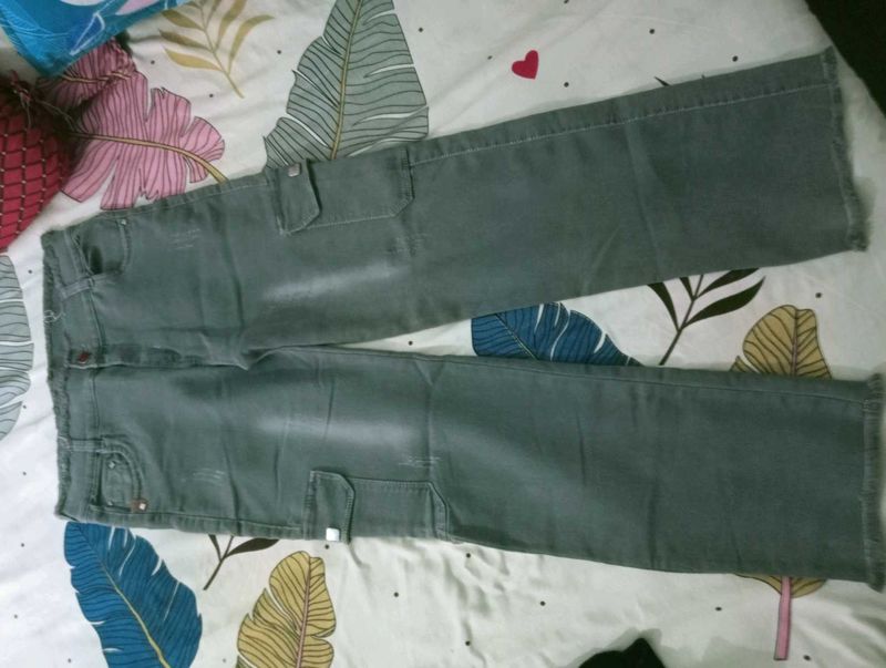 Grey Cargo Style Jeans
