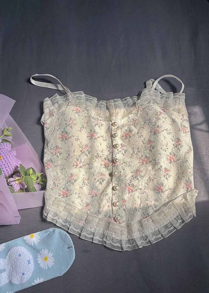 ✨ Pinterest Aesthetic Floral Lace Corset Cami Top