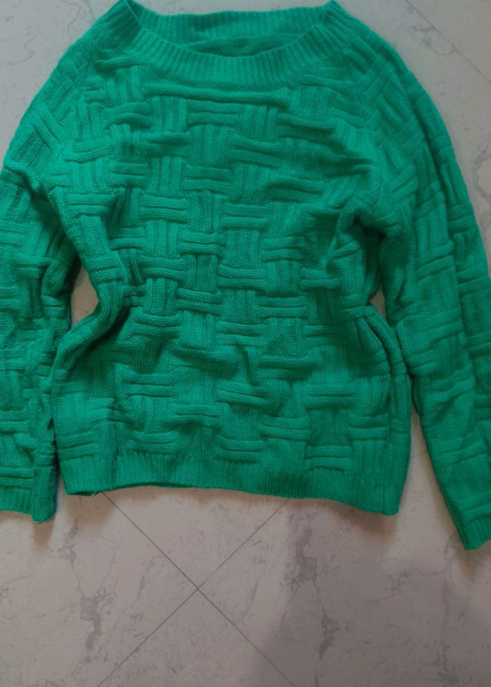 Green Textured Knit Sweater