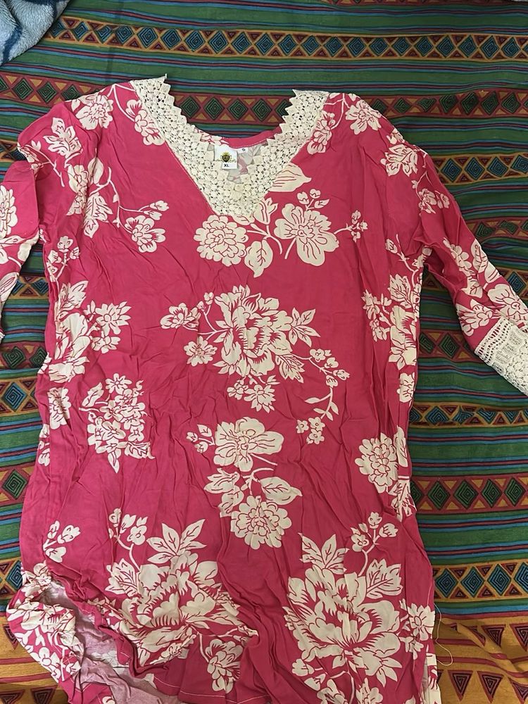 pink floral short kurti
