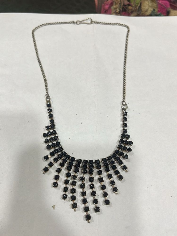 Sparkling Black Rhinestone Waterfall Necklace