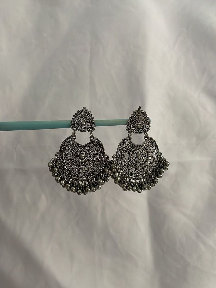 Boho Oxidized Silver Jhumka Earrings
