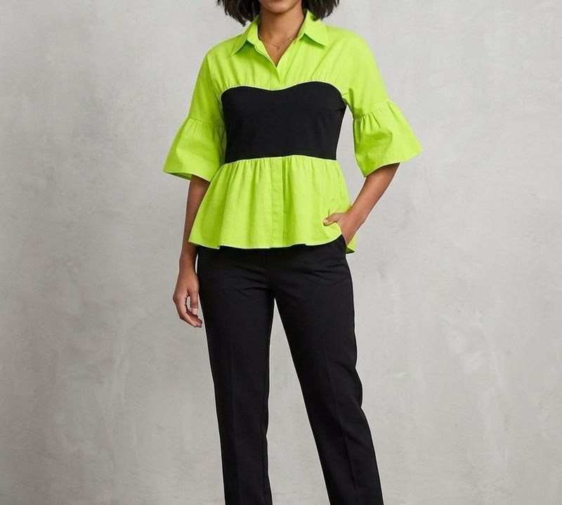 Lime Green &amp; Black Peplum Top