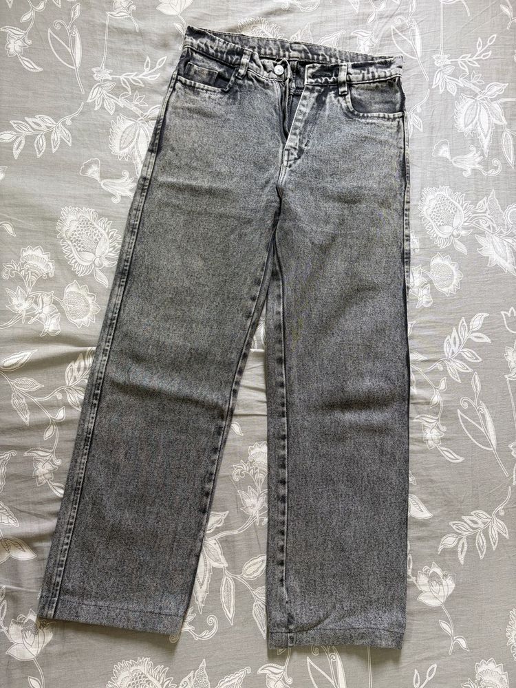 Grey Acid Wash Straight Leg Jeans