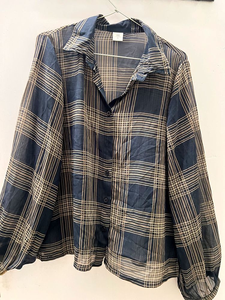 Chic Plaid Sheer Button-Up Shirt