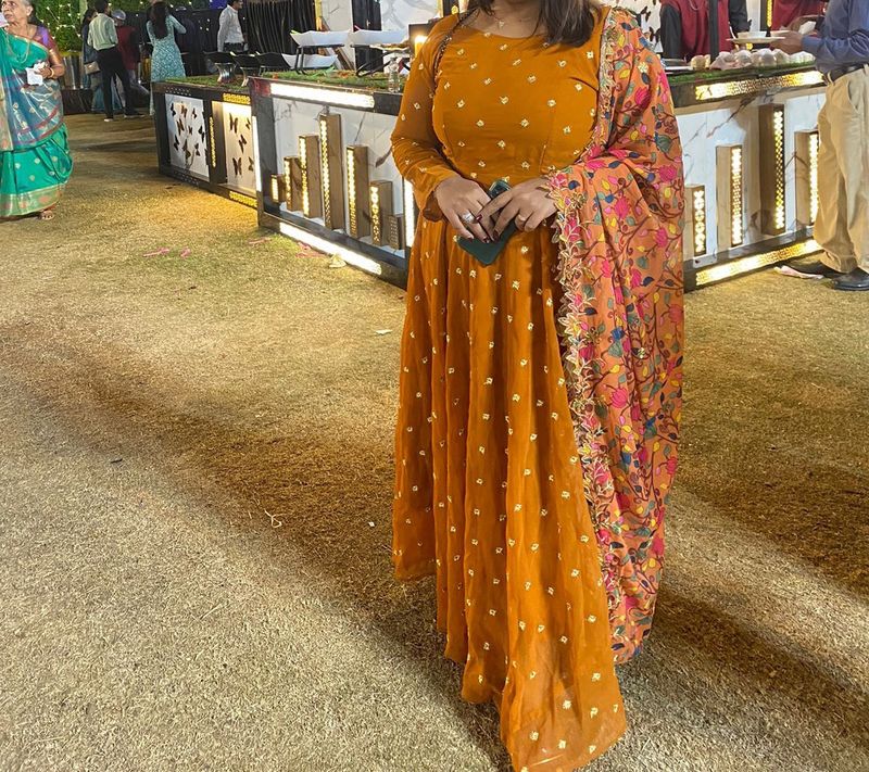 Anarkali Kurta - Yelllow Mustered Color