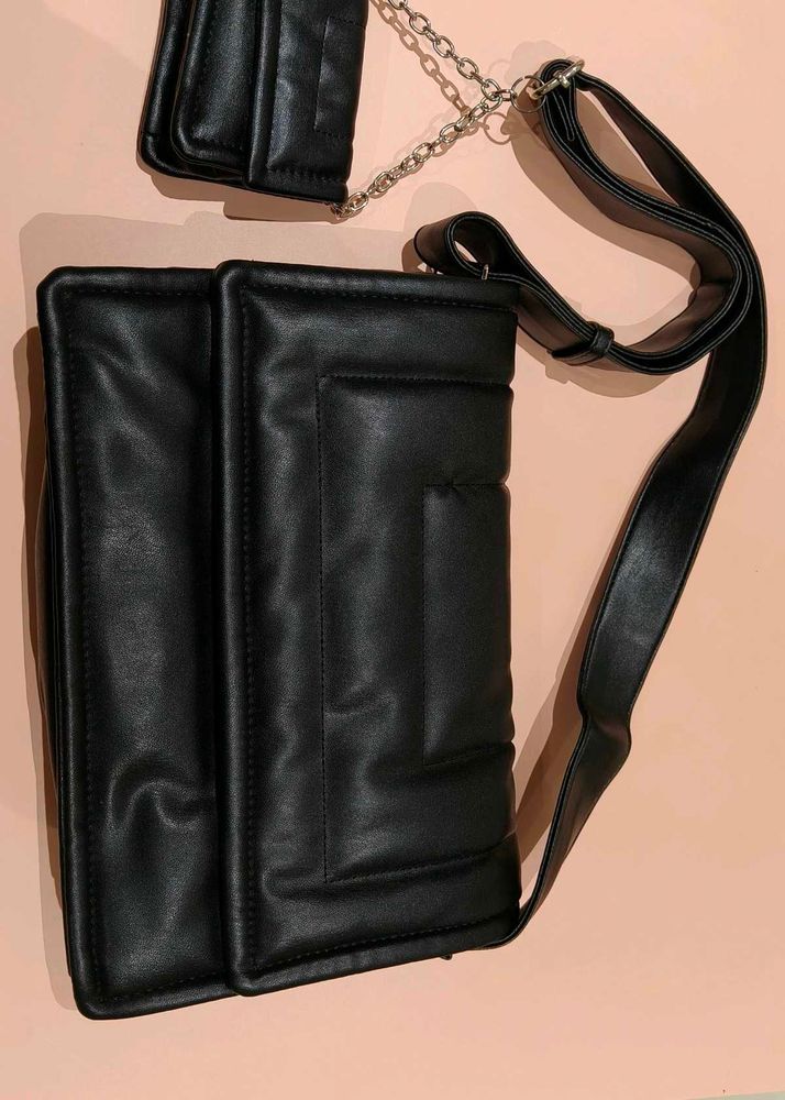 Black Quilted Crossbody Bag with a coin pouch
