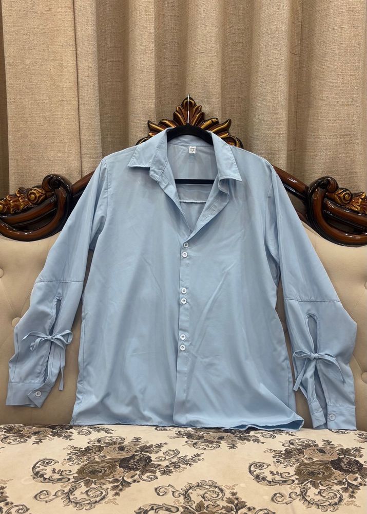 Stylish Blue Tie-Sleeve Shirt