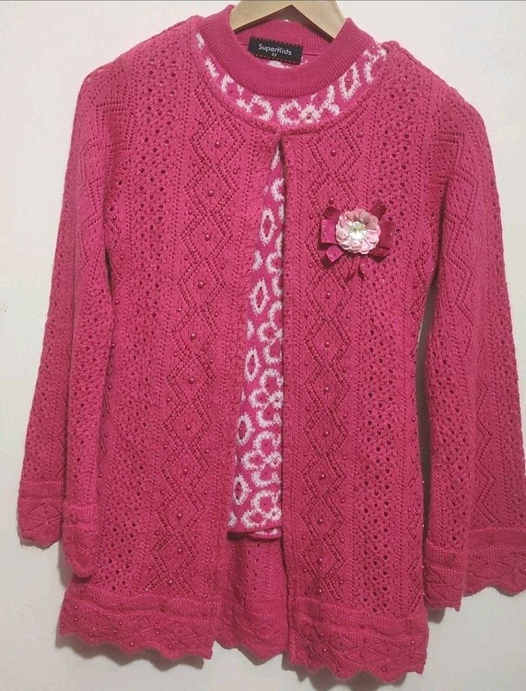 Rose Color Winter Sweater For 8-9 Year Girl