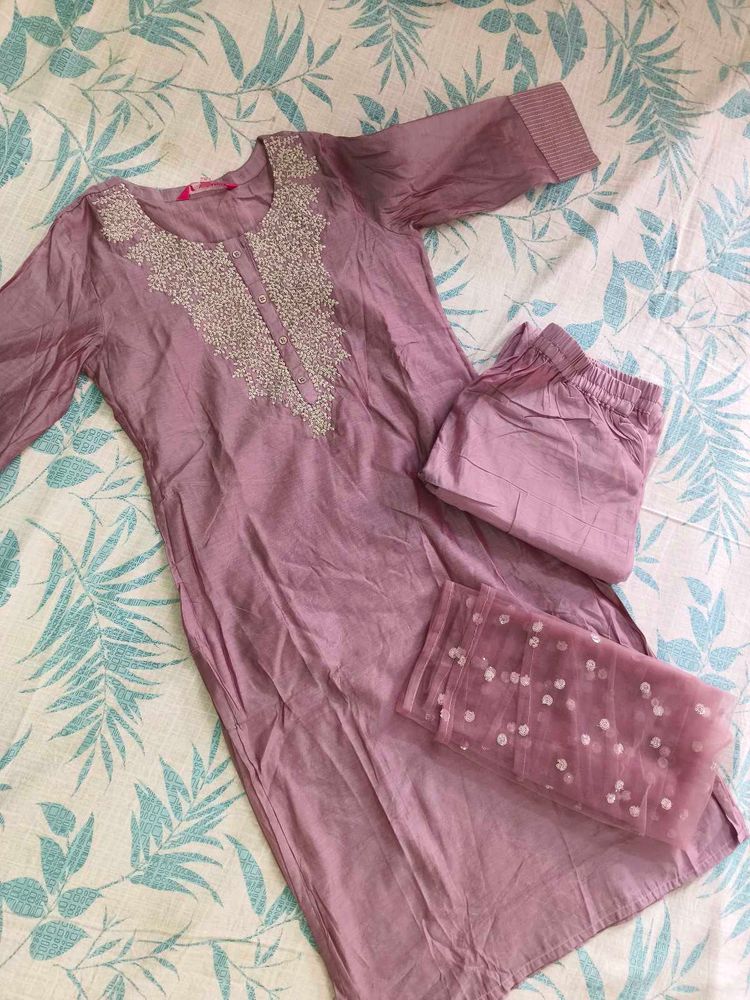 Pink Chanderi Silk Kurta Set