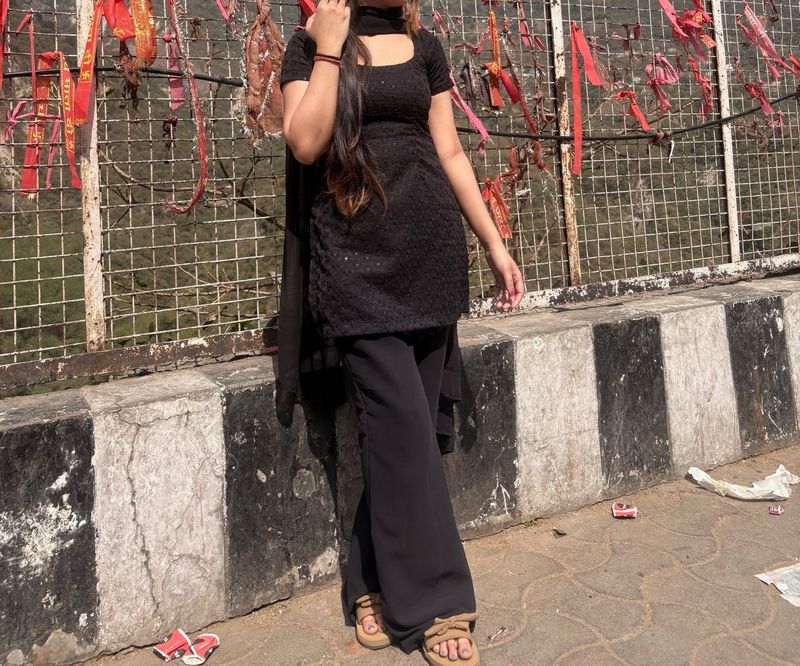 Elegant Black Sequined Kurta Set