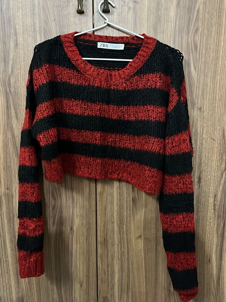 ZARA Original Red &amp; Black Cropped Sweater