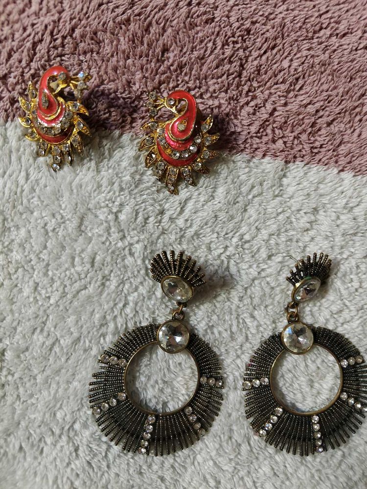 Elegant Peacock &amp; Hoop Earrings Set