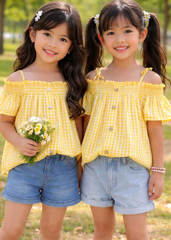 Yellow Gingham Off-Shoulder Top