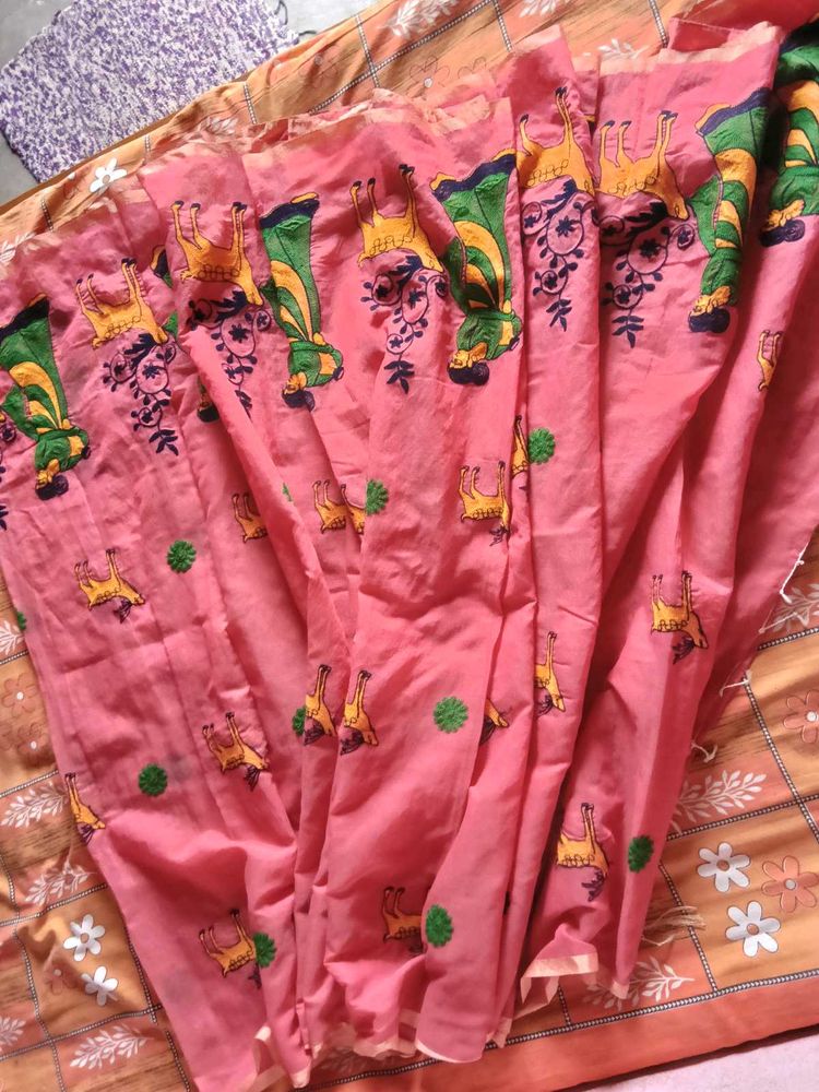 Elegant Pink silk thread work Saree with Unique Mo