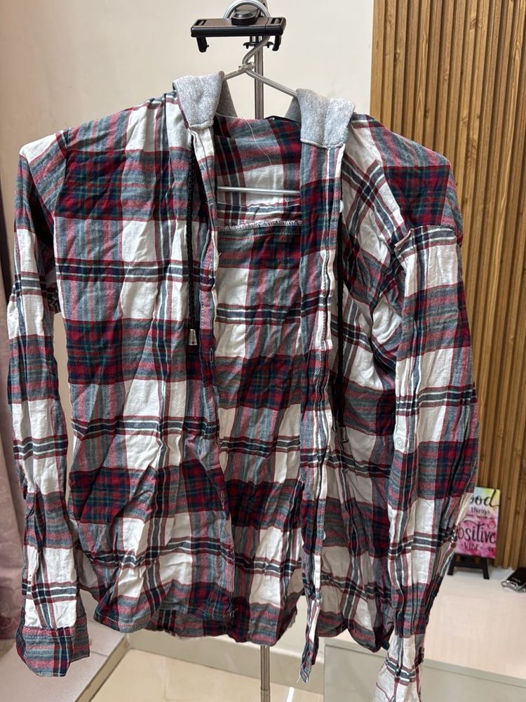women Plaid Hooded Shirt