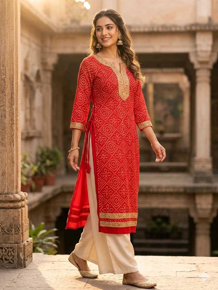Red Bandhani Kurta