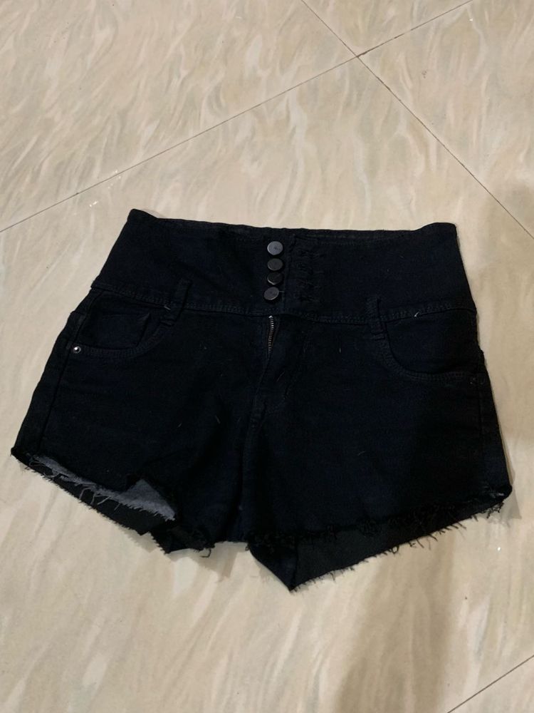 Black High-Waisted Denim Shorts