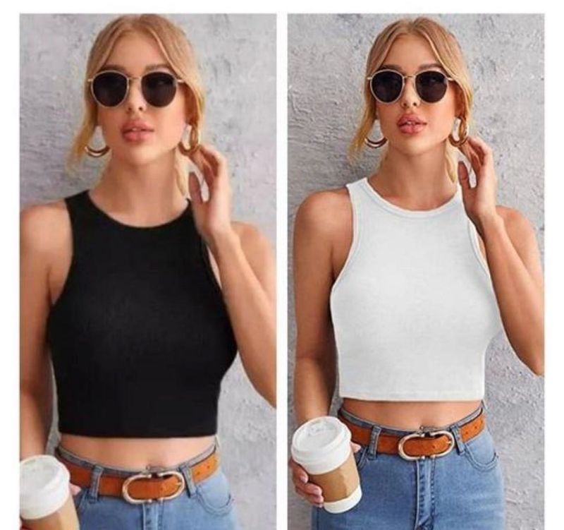 Stylish Ribbed Crop Top - Black &amp; White