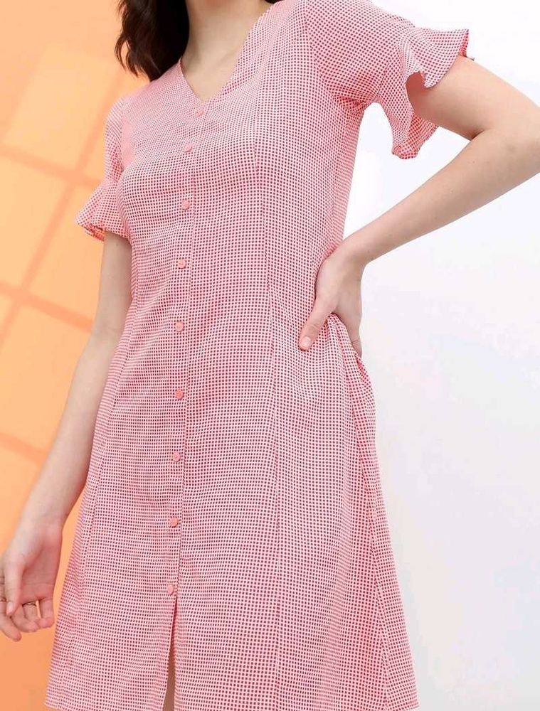 Red Gingham Dress Around Knee Length