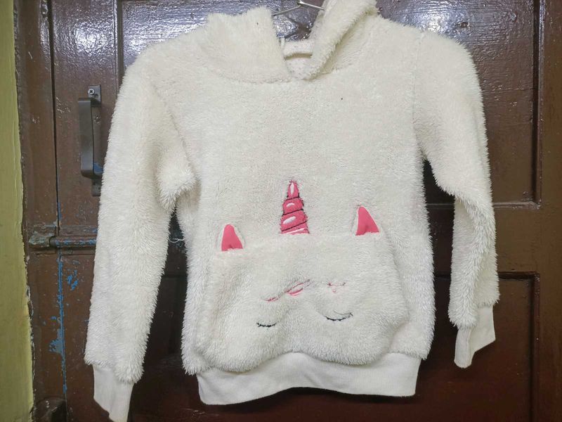 Girls White Unicorn Hoodie