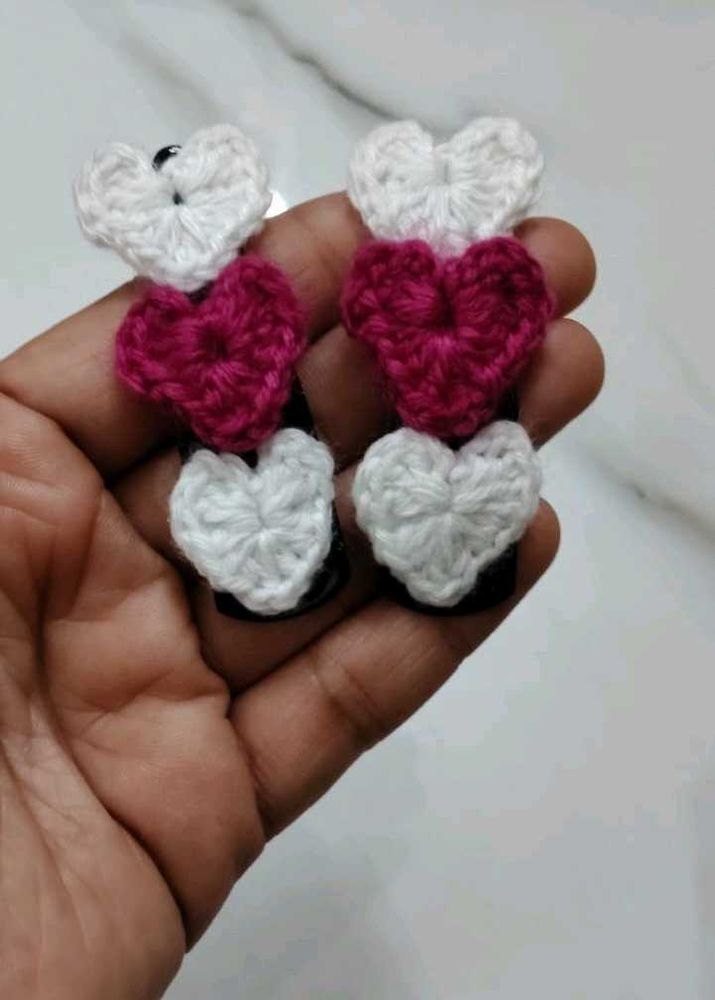 Handmade Crochet Heart Hair Clips Set