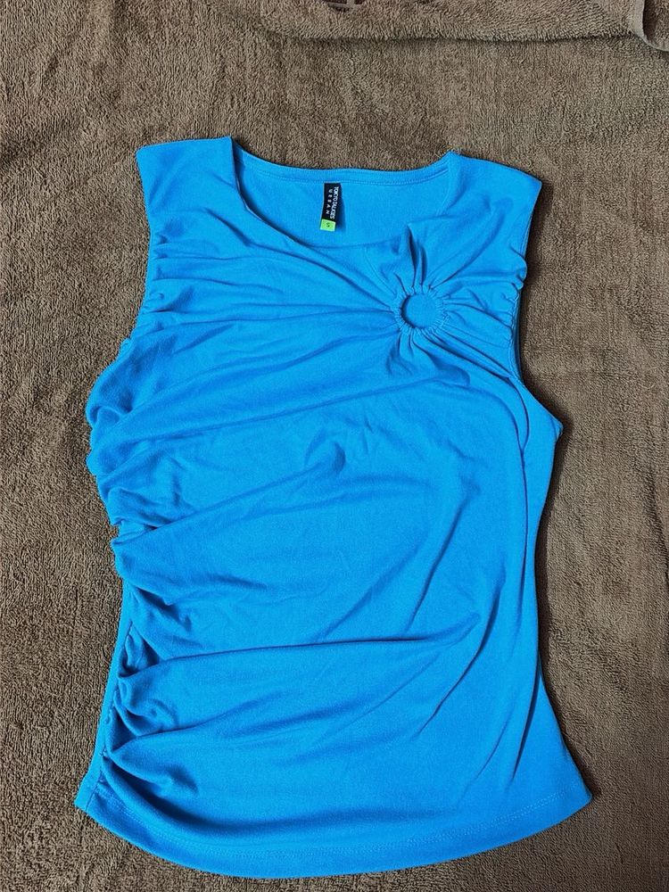 Vibrant Blue Ruched Sleeveless Top