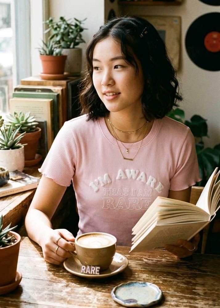 Pink Ribbed T-Shirt with "I'm Aware That I Am Rare