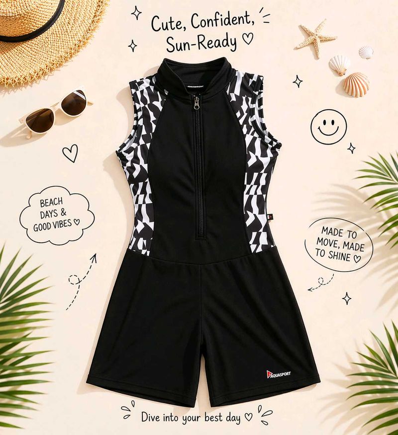 Black &amp; White Sleeveless Swimsuit