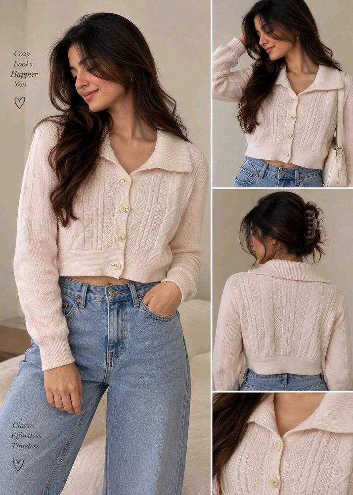 Chic Cable Knit Cropped Cardigan