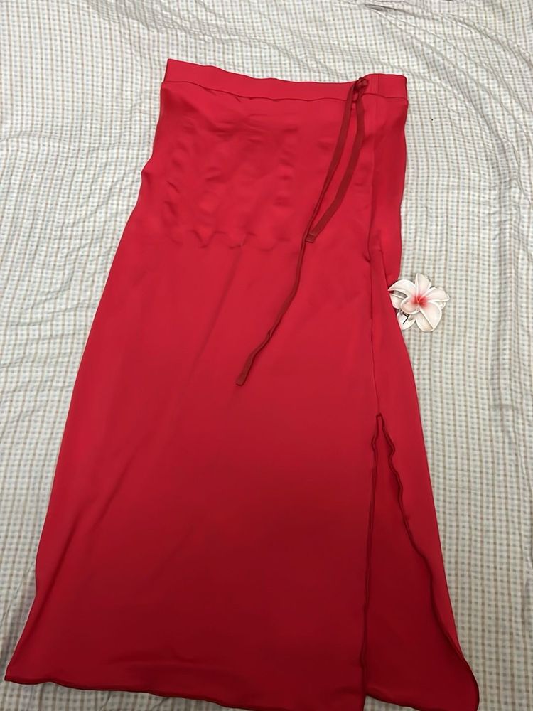 Red Wrap Skirt with Slit